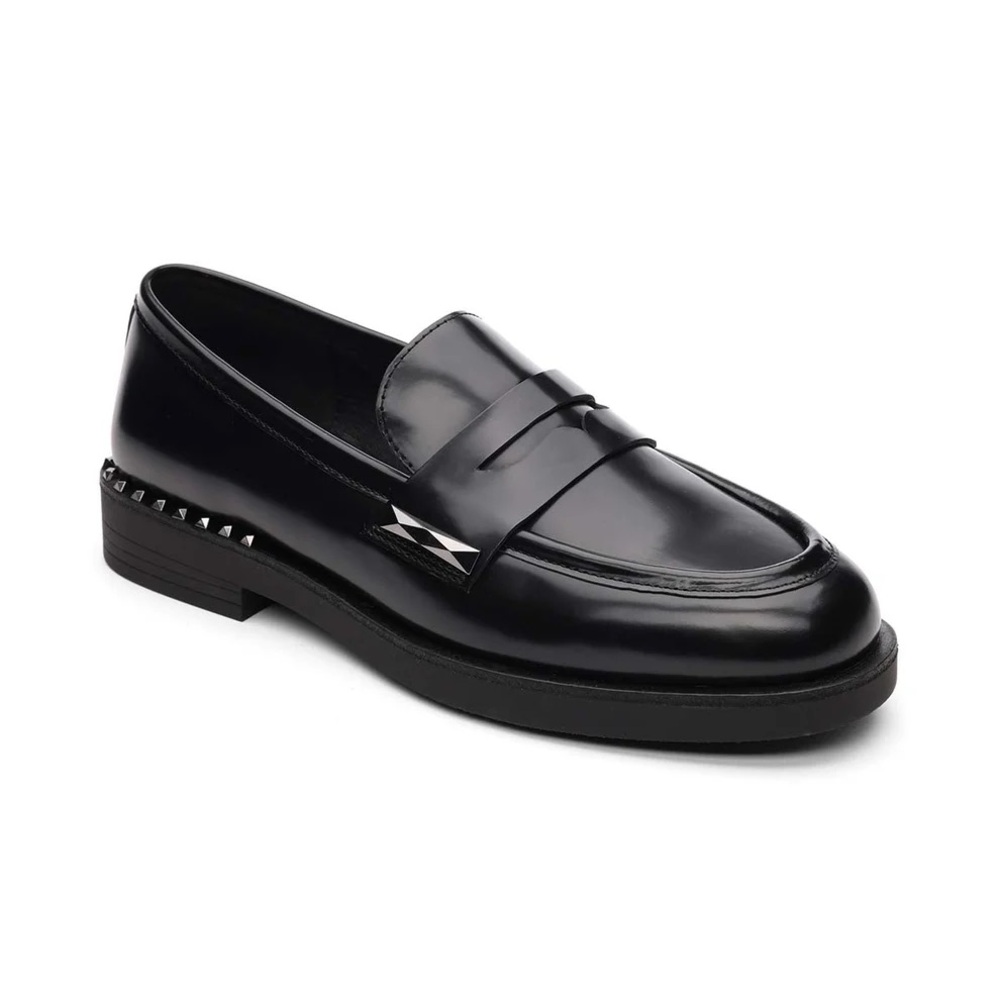 ASH Whisper Studded Black Leather Shoes  Loafers Size 39 NWB